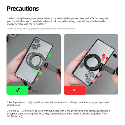 TELESIN Magnetic Neck Mount for Phones, Neck Cell Phone Holder POV/Vlog Selfie Mount Hand Free Phone Neck Holder Chest Stand Strap Video Recording for iPhone 17 16 15 14 13 12 Seires Android Phones