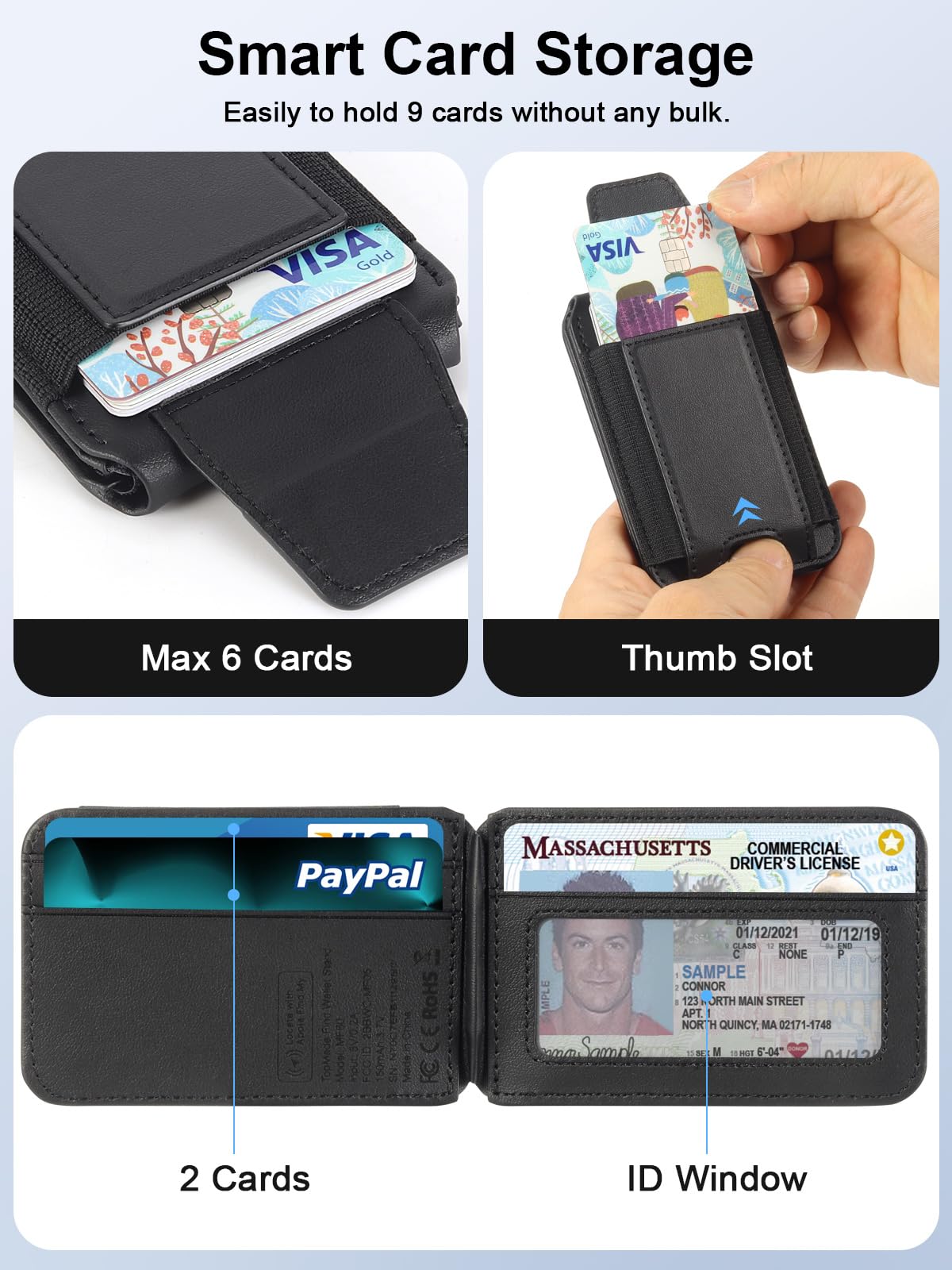 TopMade for Magsafe Wallet, Works with Apple Find My, Strongest Magnetic Wallet for iPhone 17/16/15/14/13/12 Series, Magnetic Card Holder with Adjustable Stand, RFID Blocking, 9 Cards Holder, Black