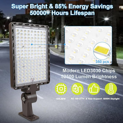 350W Parking Lot Light LED, 52500LM 5000K Super Bright Dusk to Dawn Commercial Shoebox Lights Outdoor IP65 Waterproof Adjustable Heavy-Duty Street Floodlight Security Area Stadium Lighting