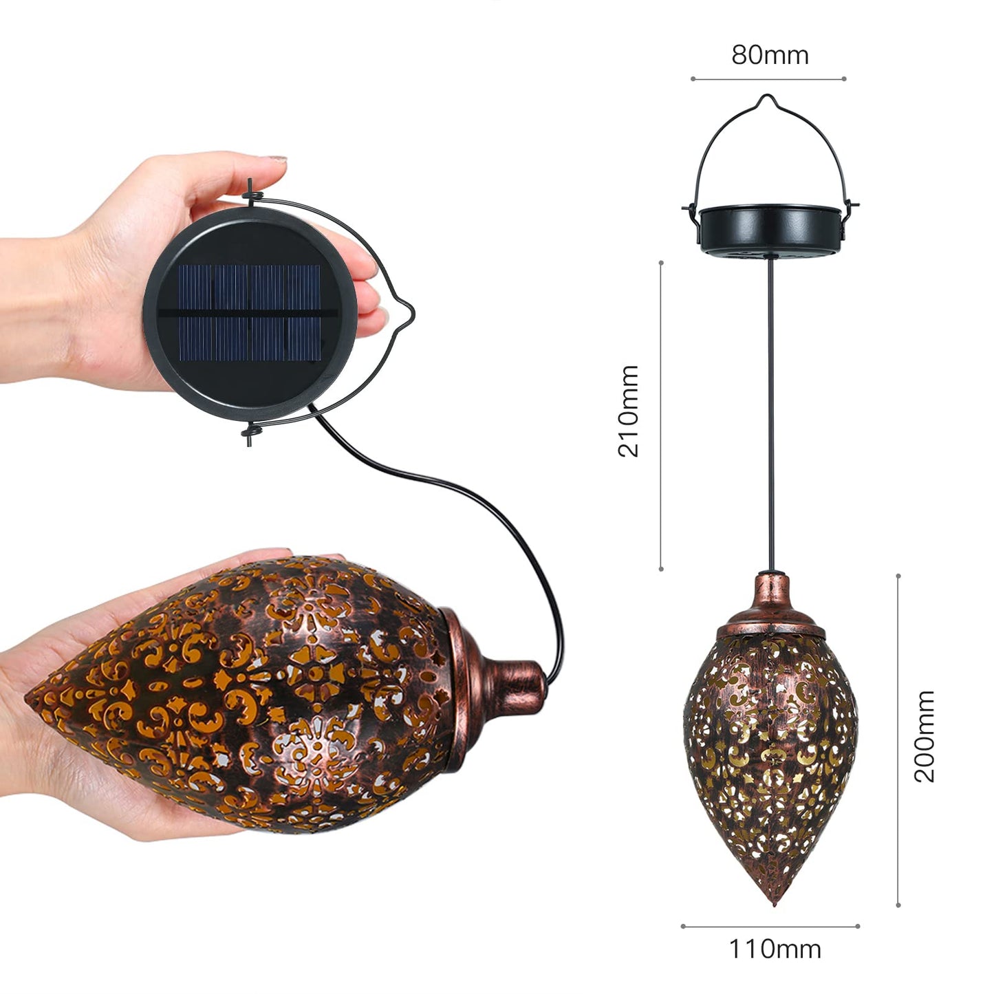 (2 Pack) Hanging Solar Lights, Tomshine Solar Lantern LED Moroccan Garden Decor, Metal Solar Lanterns Outdoor Waterproof for Outside, Patio, Porch, Pathway Hanging Decor