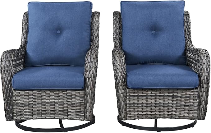 Rilyson Wicker Rocking Chair Swivel Chairs - 2 Piece Rocker Patio Chairs Set Rattan Rocking Chair for Outdoor Porch Deck Garden Backyard (Mixed Grey/Blue)