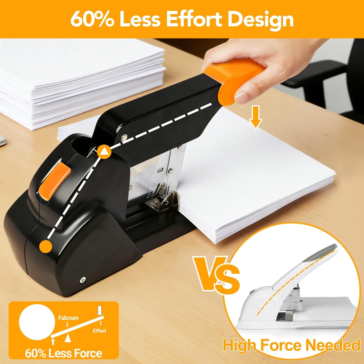AFMAT Heavy Duty Stapler, 220 Sheets Capacity Stapler for Classroom, 60% Reduced Effort, Jam Free, Adjustable Paper Depth, Metal Desk Office Staplers w/ 50,000+ Uses, Includes 7000Pcs Staples, ES15