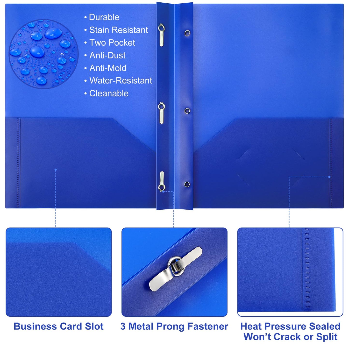 Patelai 48 Pcs Plastic Folders with 2 Pockets and 3 Prongs Home Folders with Card Slot Letter Size Heavy Duty Report Covers for Back to School(Blue,Classic)