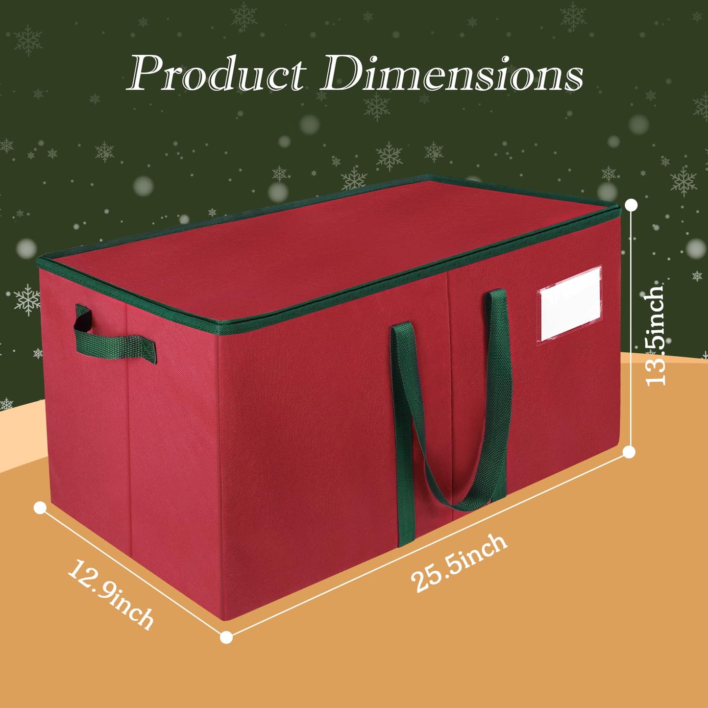 RoomHacks Christmas Ornament Storage Box, Store Up to 128 Ornaments, Durable Christmas Storage Container, Dual Zipper & Adjustable, Large Organizer Bin to Protect and Store Holiday Ornaments(Red)