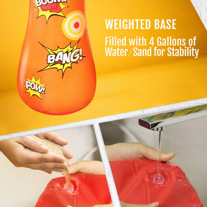 Novelty Place Kid's Inflatable Punching Bag - 4 Feet Tall Free Standing Buddy - Hit & Bounce Back Air Bop Toy Fun for Boys Girls Fitness & Stress Relief