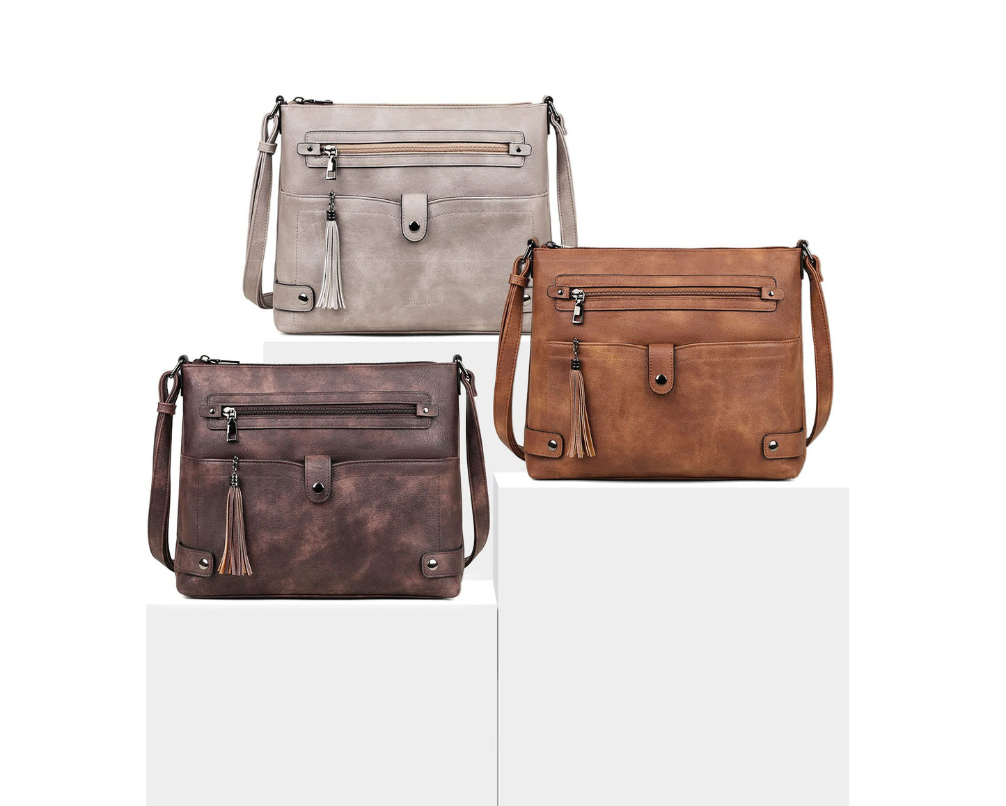 FADEON Large Crossbody Bags Purses for Women Crossbody Bag, Designer Faux Leather Cross Body Purse Multi Pocket Shoulder Bag Brown