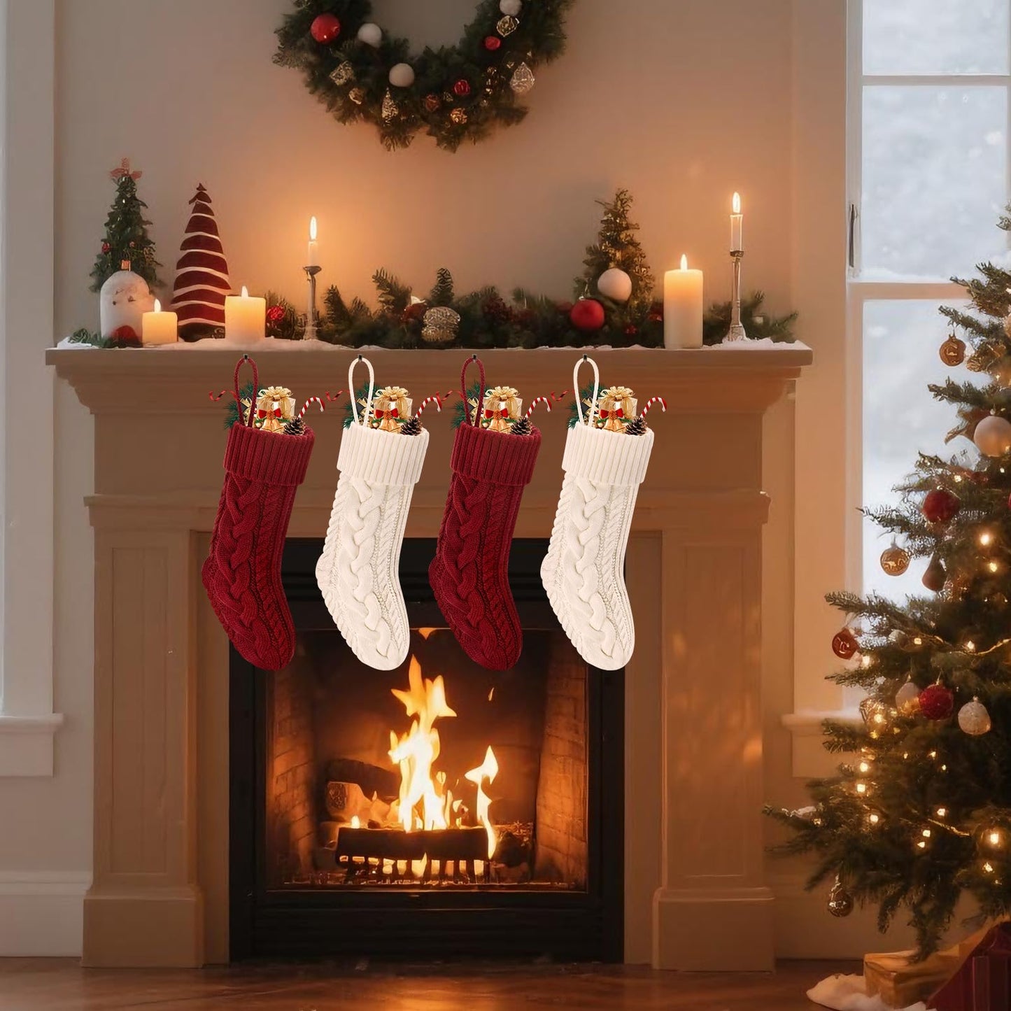 Doitory Christmas Stockings 18" Knitted Stocking Christmas Decorations