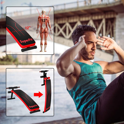 Goplus Adjustable Sit Up Bench, Abdominal Training Workout Slant Bench, Decline Curved Ab Bench for Home Gym Ab Exercises (Red)