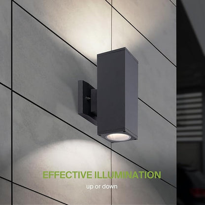 ASD 2 Light Square Outdoor Wall Light Fixture | 120W E26 Socket 120V ETL Cylinder Up Down Lights | LED/CFL/Incandescent Bulb Exterior Wall Sconce | Front Door, Porch, Patio | Black, 6 Pack