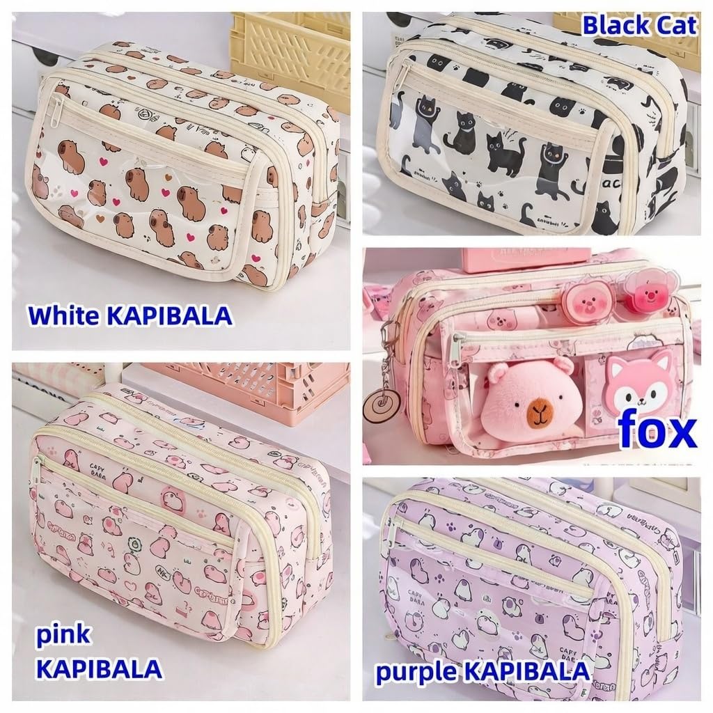 VTYFRY Cute Kawaii Pencil Case Pouch Cartoon Pen Box Holder Organizer for Office Workspace Supplies Desk Accessories Travel Essentials Aesthetic Trendy Cool Stuff Gift Large Capacity (Purple Kapibala)