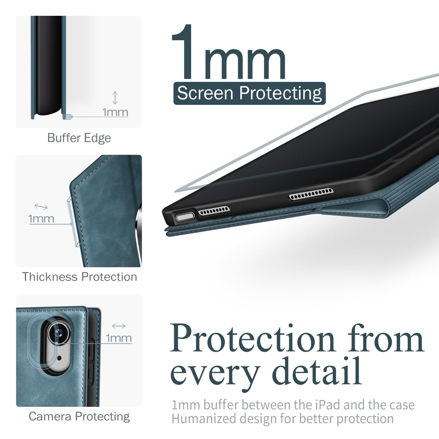 Antbox Case for iPad (A16) 11th (11'')/ 10th Generation (10.9'') High Grade Skin-Touch Vegan Leather with Built-in Pencil Holder Auto Sleep/Wake Function (Blue)