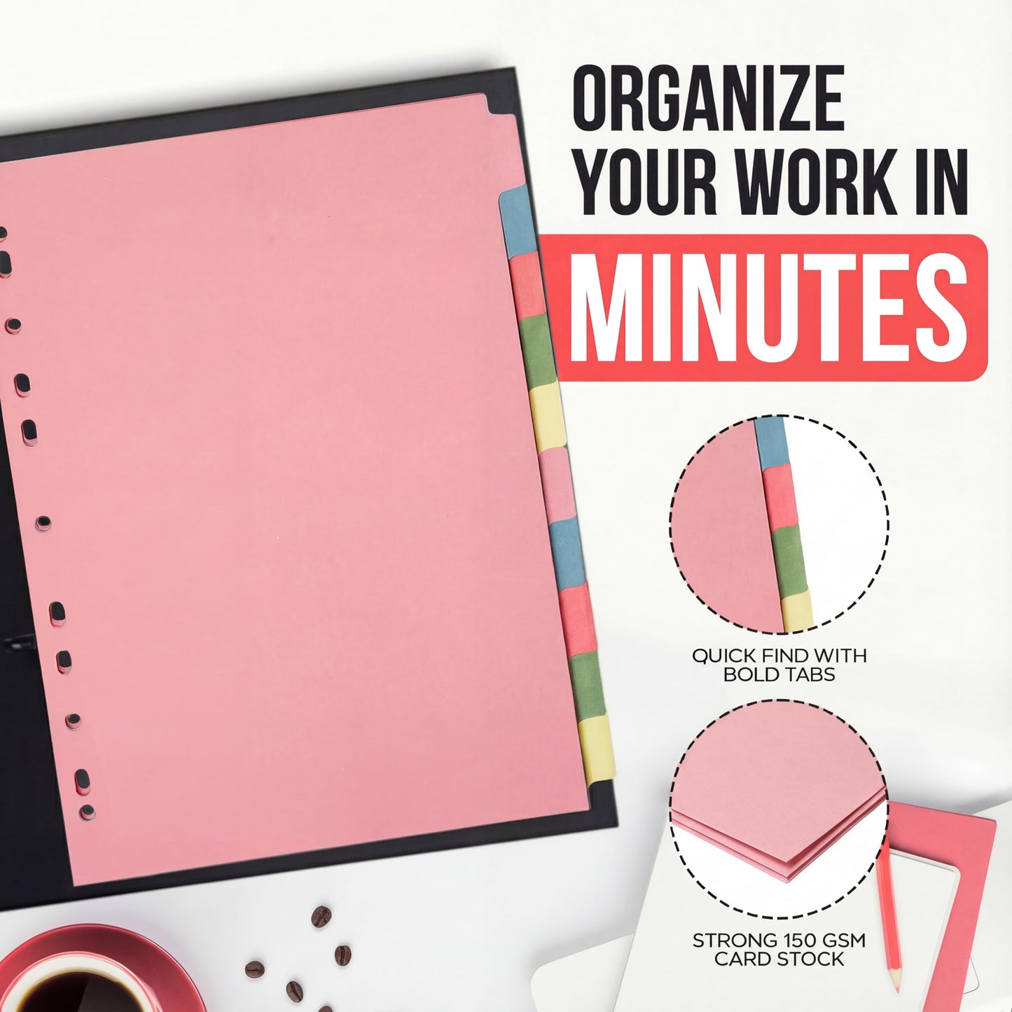 10 Tab Dividers for 3 Ring Binder – 10 Dividers Set with Tabs, Perfect for Organizing Documents, Binder Tab Dividers for Easy Filing (5 Pack)