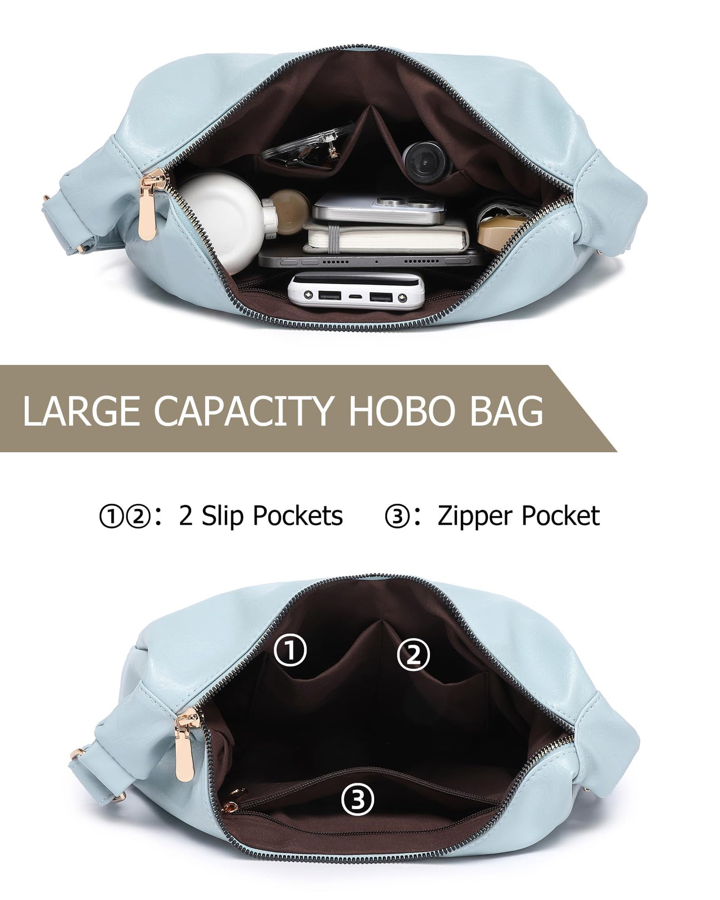 Hobo Bag for Women with Mini Purse Soft Vegan Leather Slouchy Shoulder Crossbody Handbag Tote