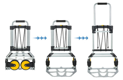 Mount-It! Folding Hand Truck and Personal Dolly, Aluminum Trolley, Heavy Duty 264 Lb Capacity Cart, Dolly Cart with Wheels of Durable Rubber, Soft Grip Telescoping Handle for Indoor Outdoor, Foldable