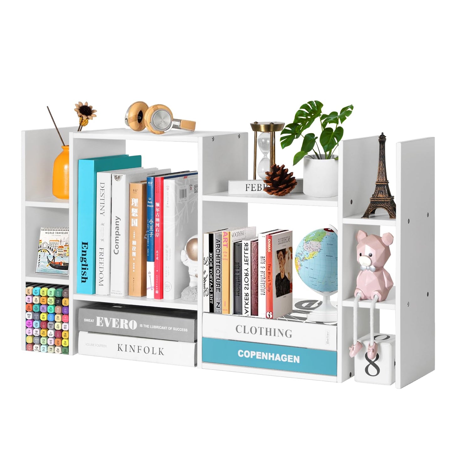 YIGANG Desk Shelf Organizer, 3-Tier Desktop Bookshelf for Computer Desk, Small Tabletop Hutch Storage Rack, Wood Office Supplies Organizer for Dorm, Home & Student (29 Inch Wide)，White