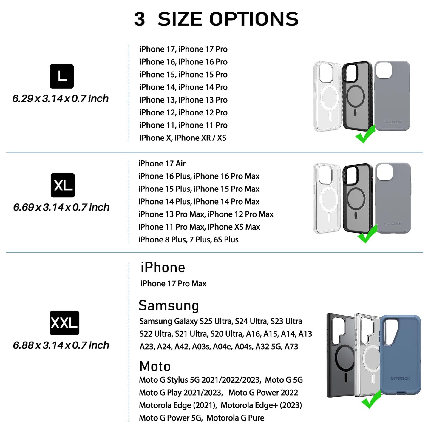 ykooe Rugged Nylon Holster Compatible with iPhone 17 16 15 14 13 12 & Pro Models, Galaxy S25, S24, S23, S22,S21 Cell Phone Belt Holder for Men, Black - L