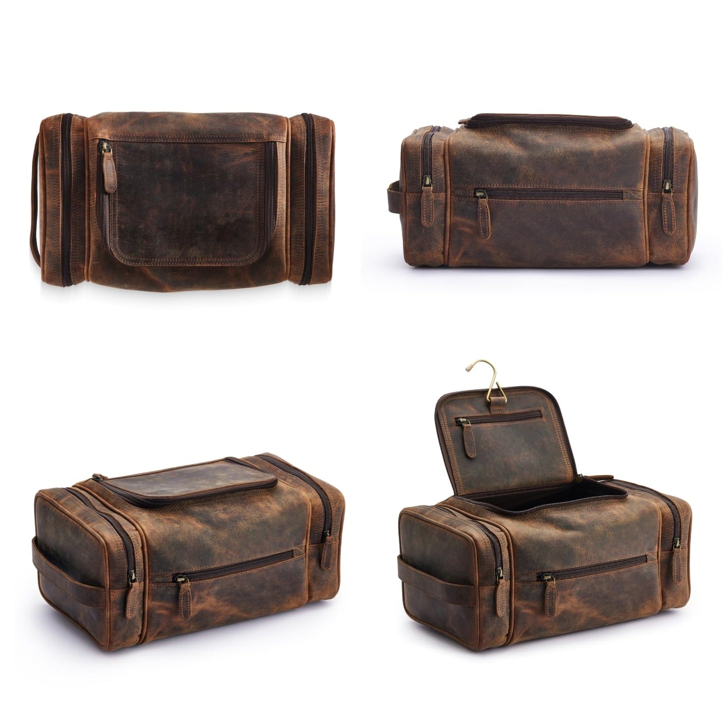 NomadCraftsCo. Extra Large Leather Toiletry Bag for Men - Premium Leather Men's Toiletry Bag for Travel, Dopp Kit, Pouch, Large Travel Organizer