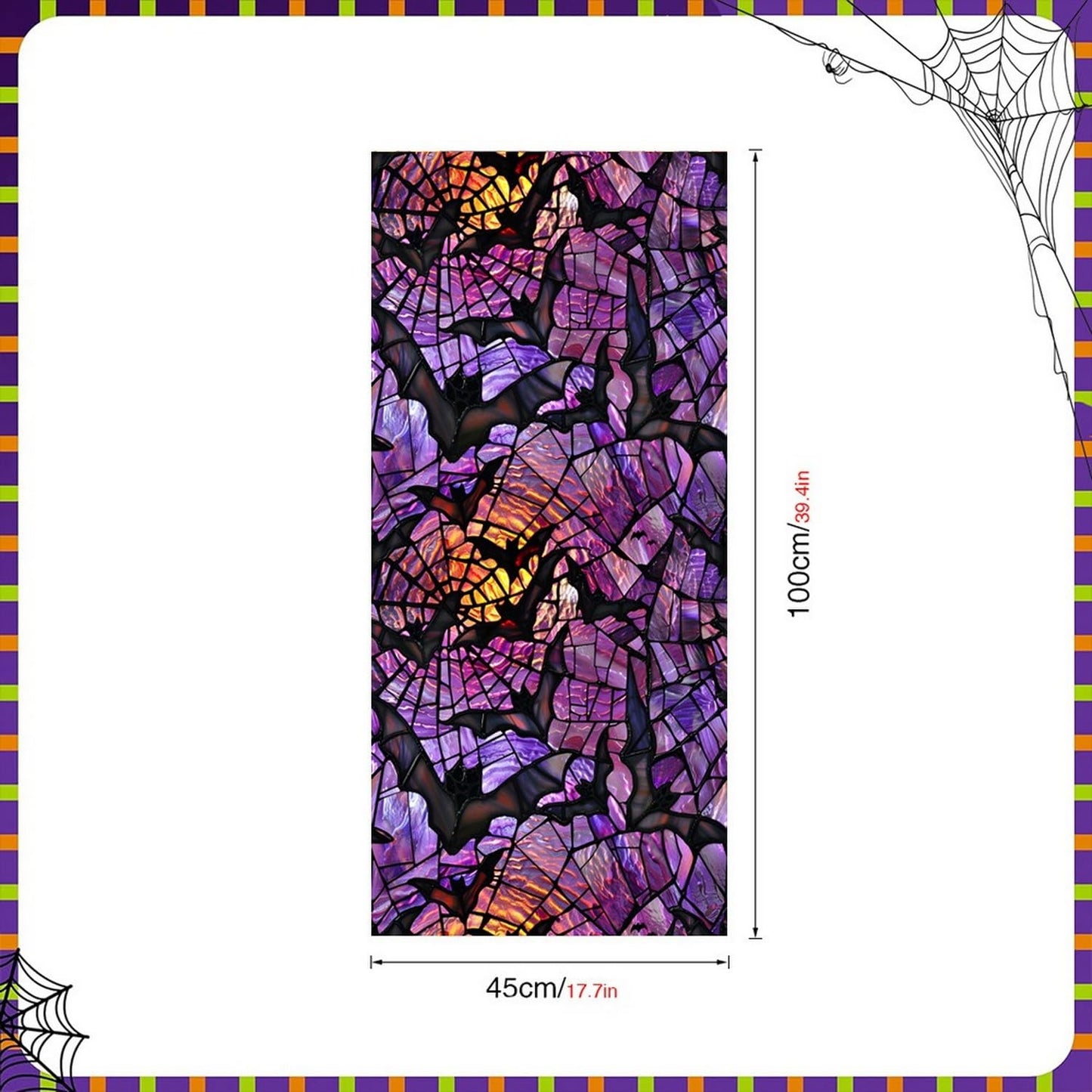 Halloween Window Stickers Privacy Film Static Window Sticker Decal Halloween Bat Window Decals Film Purple Stained Glass Clings Windows Art for Home School Office Glass Decoration