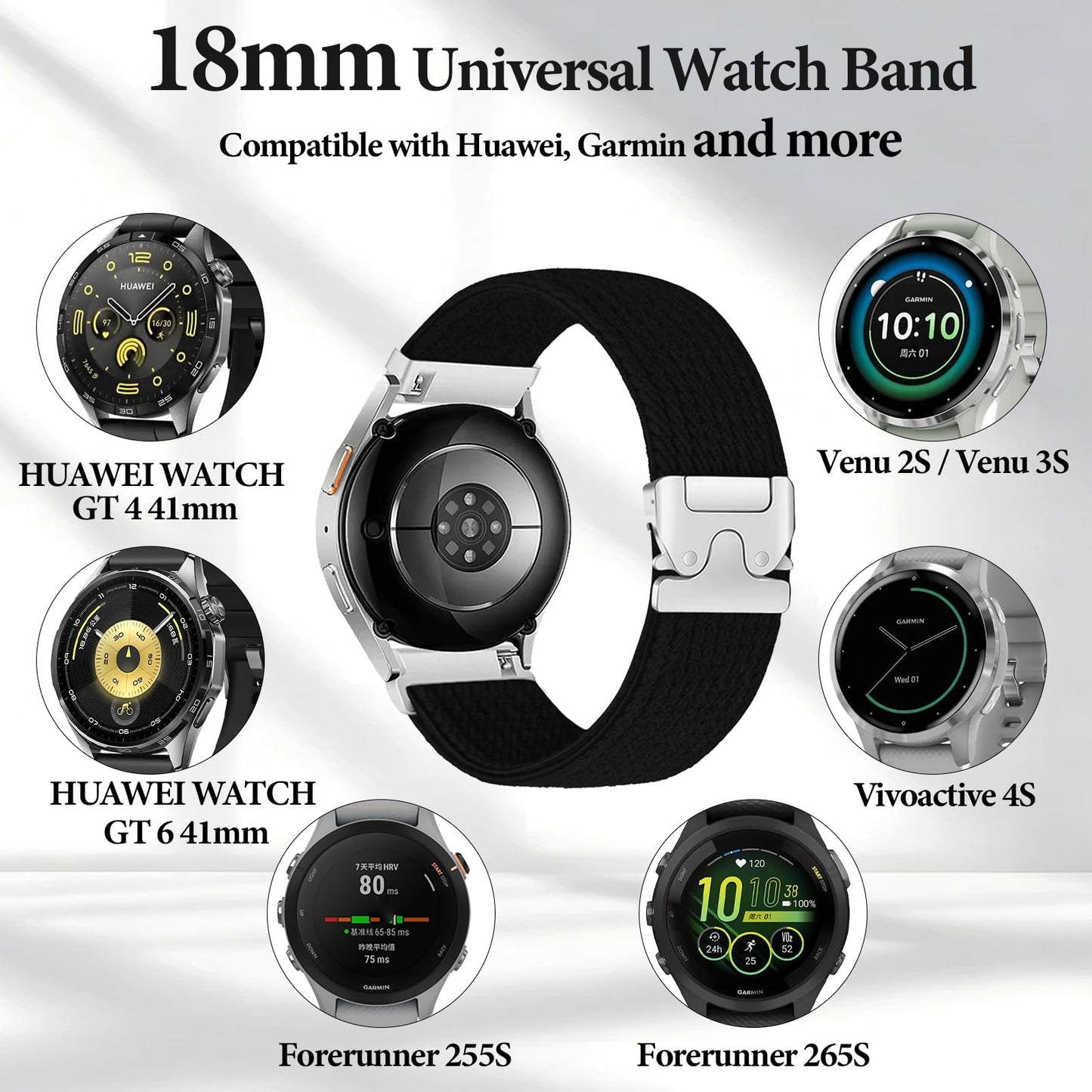 XIDESSEN Braided Nylon Band Compatible with 18mm 19mm 20mm 22mm Quick Release Watch Band, Adjustable Soft Stretchy Elastic Braided Relacement Wristband for Men Women(Watch Band Size=Watch Lug Width)