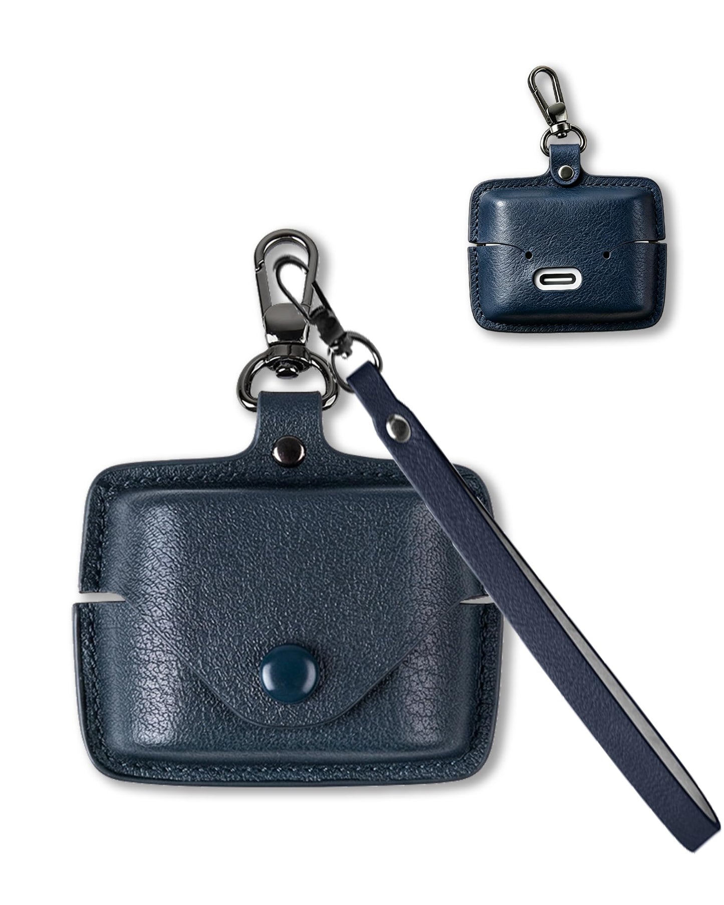 Case for Sony WF-1000XM6 Earbuds, FJIASTB Leather Texture Shockproof Protective Cover with Carabiner and Lanyard (Blue)