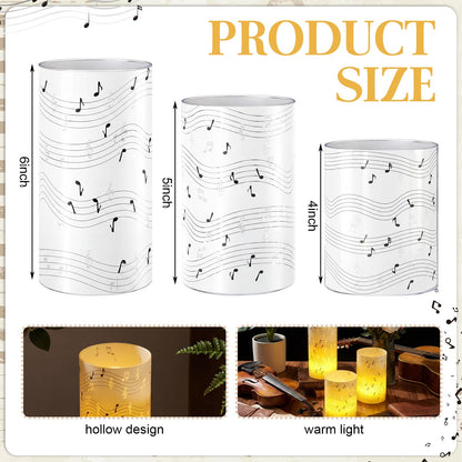 Baquler 3 Set Music Notes Flameless Candles Music Party Decorations Musical Lampshade with LED Tea Lights Black and Wihte Musical Centerpieces for Wedding Tabletop Fireplace Home Decor