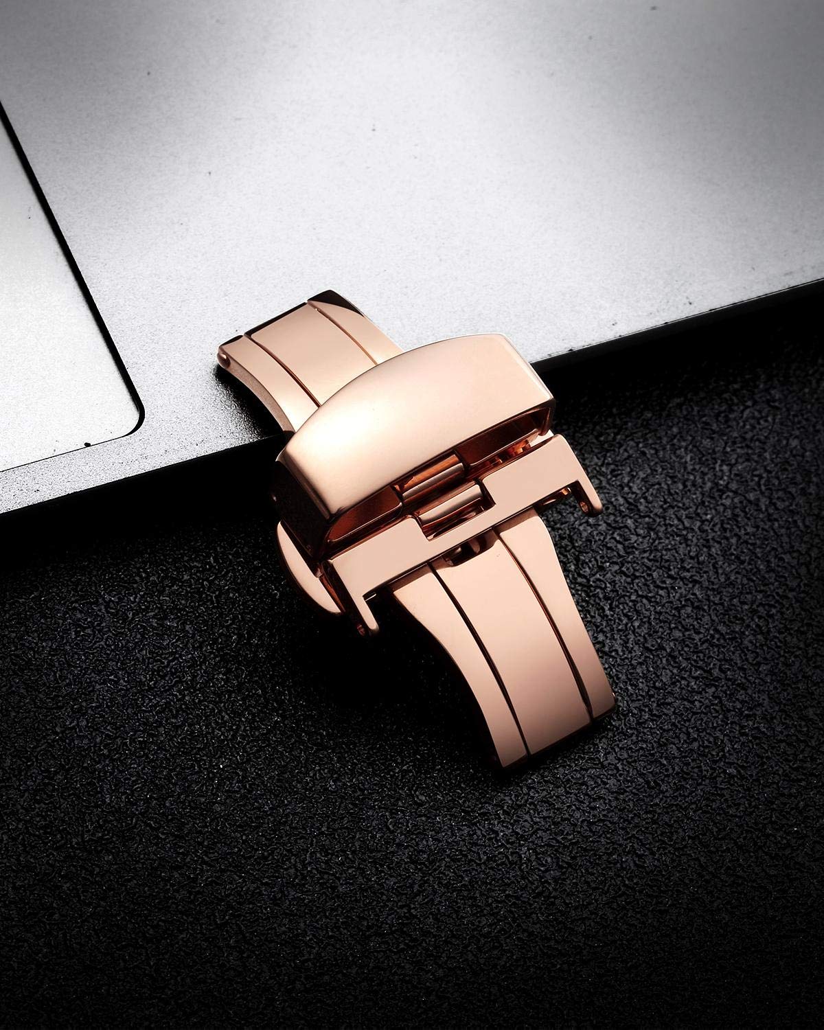BINLUN Stainless Steel Deployment Clasp Replacement Watch Clasp Buckle for Leather Watch Bands Straps in Gold,Rose Gold,Silver,Black(12mm,14mm,16mm,18mm,20mm,22mm)