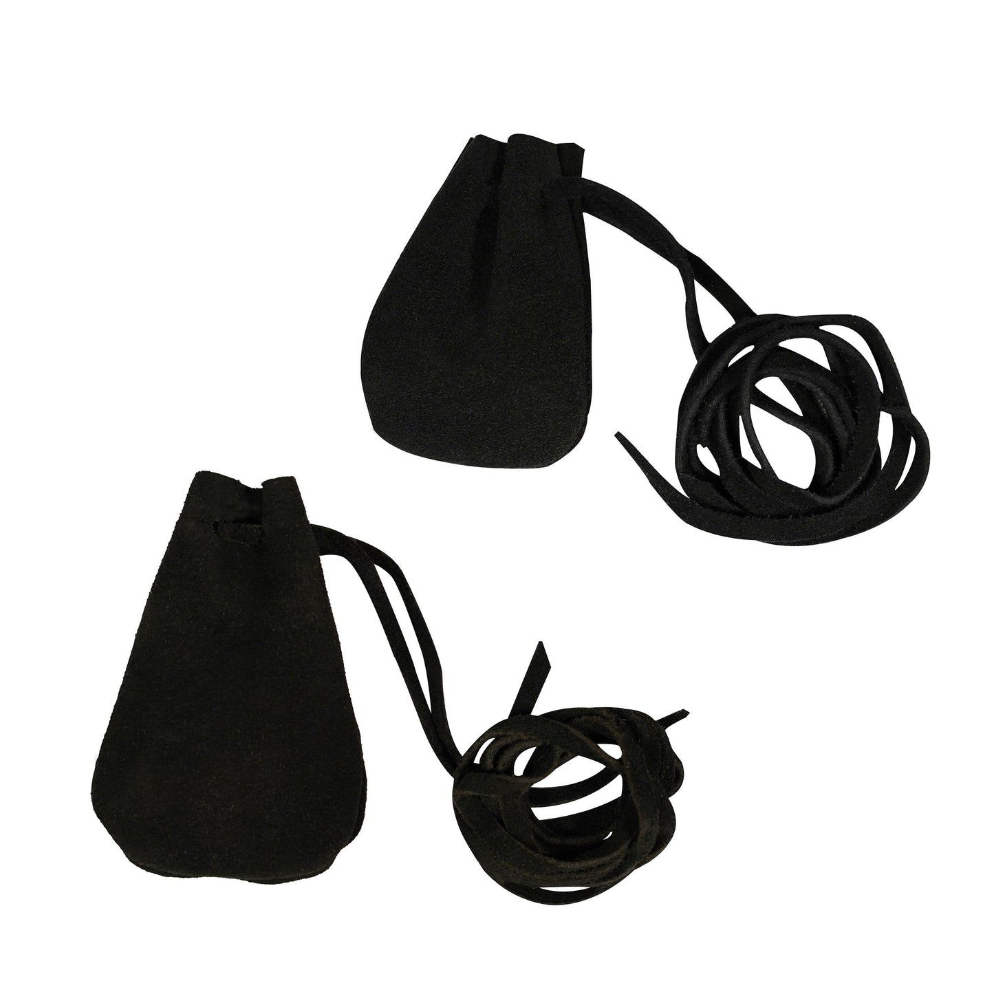 Mythrojan Small Trinket Pouches Set of 2, Suede Leather Drawstring Coin & Dice Bags for LARP, SCA, Viking & Medieval Events Color : Black