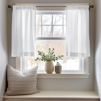 jinchan Linen Textured Tier Curtains 36 Inch for Kitchen Windows Farmhouse Cafe Curtains Small Drapes Rustic Light Filtering Half Window for Living Room Laundry Rod Pocket 2 Panels White
