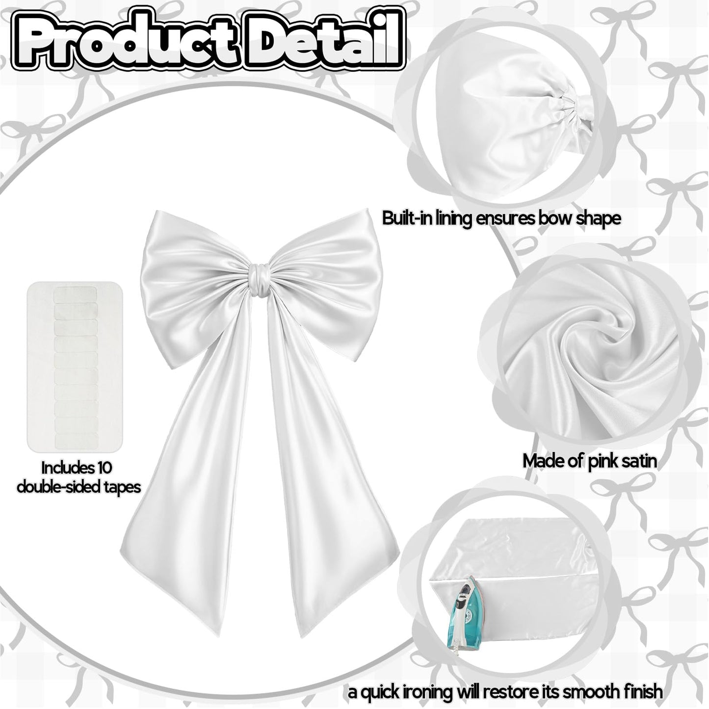 Froova Huge Bow Decor Big White Large Coquette Bow for Backdrop Wedding Bride Birthday Decorations for Girls Women, Giant Satin Ribbon Tie Hanging Gift Coquette Wall Decor (Internal Stability Layer)