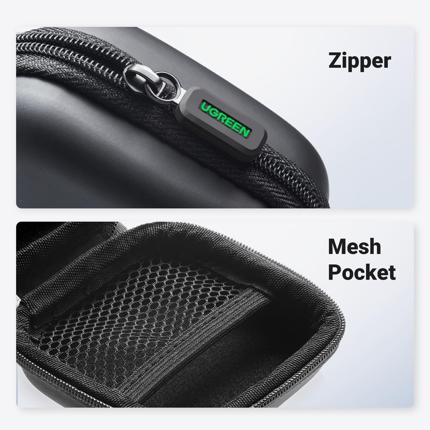 UGREEN Earbud Case, Waterproof Earphone Case Pouch Compatible with AirPods Pro Headphone Case Holder with Stainless Steel Carabiner, for Headphones, Earbuds, SD Memory Card, Camera Chips, Black