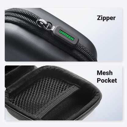 UGREEN Earbud Case, Waterproof Earphone Case Pouch Compatible with AirPods Pro Headphone Case Holder with Stainless Steel Carabiner, for Headphones, Earbuds, SD Memory Card, Camera Chips, Black