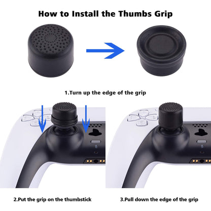 PlayVital Black Ergonomic Thumbstick Grips for PS5, PS4, for Nintendo Switch Pro, Xbox Series X/S, Xbox One, Xbox One X/S Controller - with 3 Height Convex and Concave - Raised Dots & Studded Design