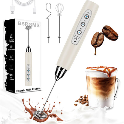 Milk Frother Handheld for Coffee, Electric Whisk 3 Speed Adjustable, Drink Mixer with Stainless 3 Whisks, Rechargeable Hand Frother Wand, Foam Maker for Latte Cappuccino Matcha Egg Silver