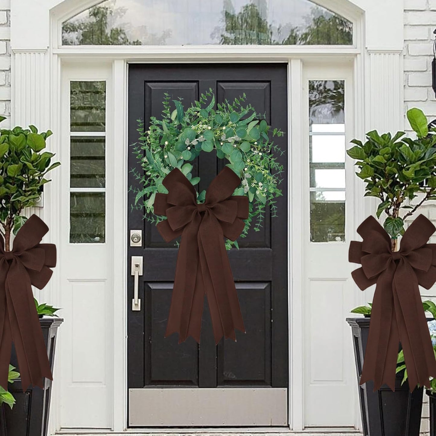 Meseey Double Pack 20X10 Inch Oversized Brown Burlap Bows Farmhouse Christmas Tree Topper & All-Weather Wreaths Decor, Heavy Duty Gift Wrapping Accents for Front Door/Cabinet (Brown)