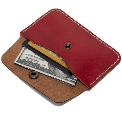 Handcrafted Premium Grey Leather Card Holder Wallet - Slim Design with Secure Closure (red)