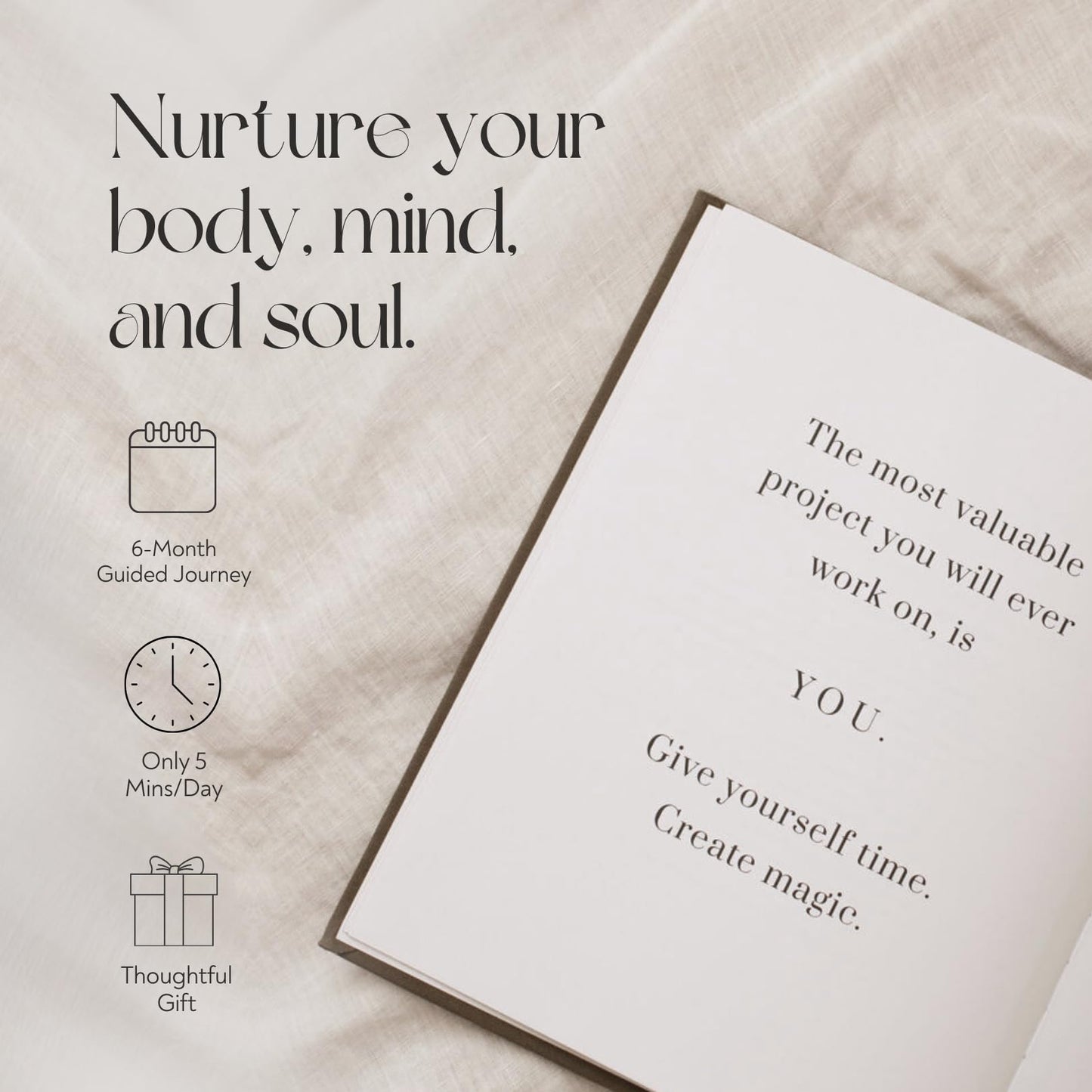 YOU – The Well-being Journal by Olive + Page – 6-Month Guided Self Care Journal with Gratitude Prompts, Daily Planner, Habit Tracker, and Reflection – Undated Wellness Journal – Linen Gold Foil Cover (Olive)