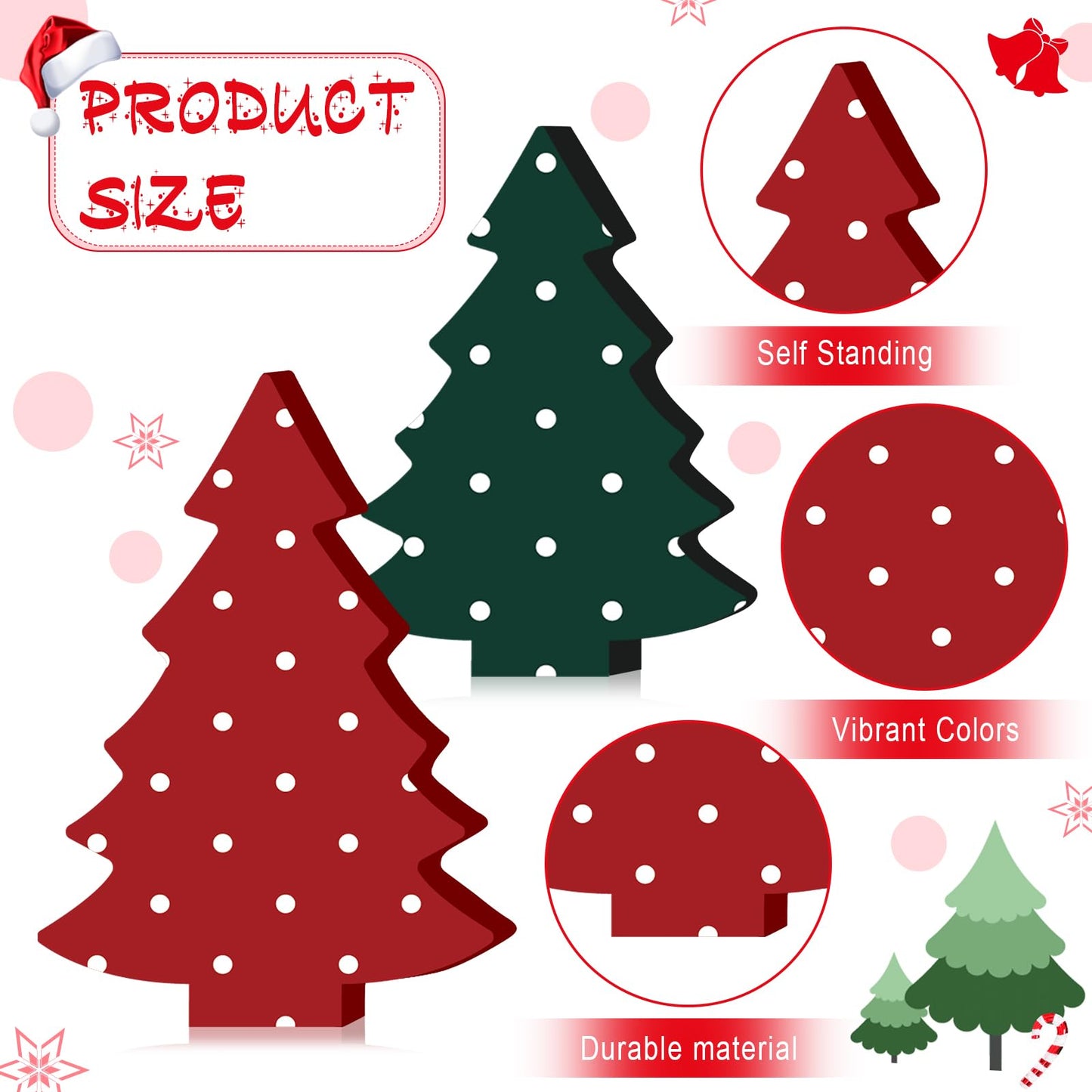 6 Pcs Christmas Tree Wooden Signs Table Decor Rustic Polka Dot Wood Xmas Trees Tiered Tray Decor Mini Buffalo Shelf Centerpiece Tabletop Wood Block Signs for Xmas Holiday Winter Home Decorations
