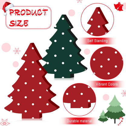 6 Pcs Christmas Tree Wooden Signs Table Decor Rustic Polka Dot Wood Xmas Trees Tiered Tray Decor Mini Buffalo Shelf Centerpiece Tabletop Wood Block Signs for Xmas Holiday Winter Home Decorations