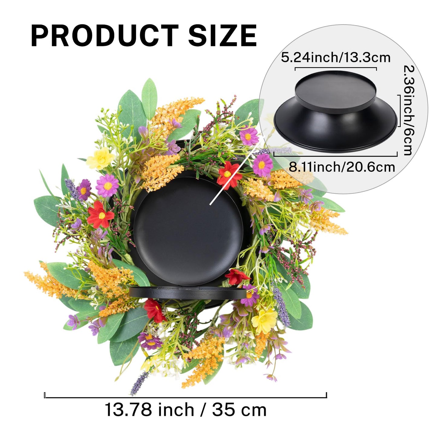 MOYEE Summer Centerpieces for Tables Wreath with Candle Holder,Candle Ring, Black Metal Candlestick with an Artificial Wreaths 14 in Versatile Dining Table Centrepiece (Golden Wheat Ear Wreath)