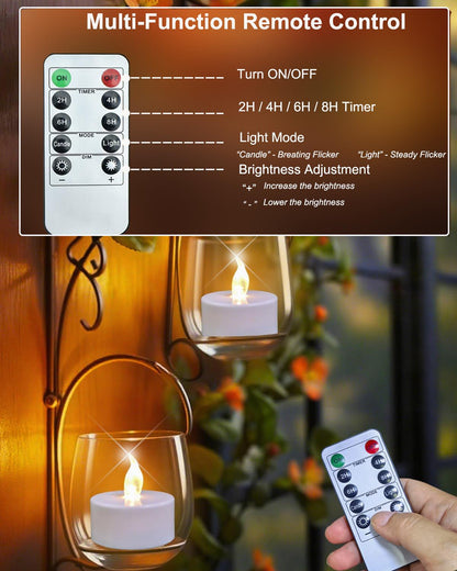Jialine Remote flameless led Tea Light Candles with Timer,Realistic Flickering tealight Candles with Remote,Safe Decorative Lighting for Christmas,Wedding,Home Decor (Warm White 24 Pack)
