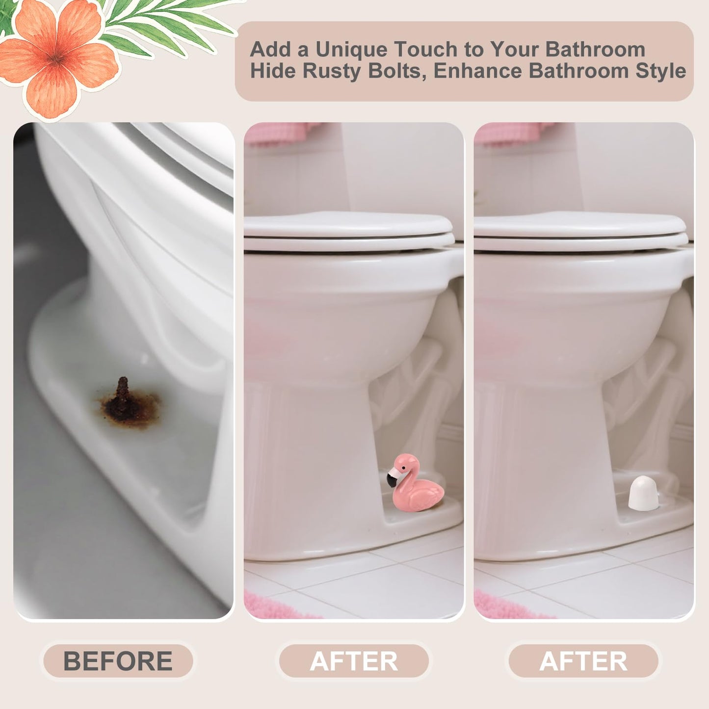 Flamingo Toilet Bolt Covers Decorative - 2PCs Cute Ceramic Toilet Bolt Caps for Bottom of Toilet, Pink Bathroom Christmas Decor Screw Covers, Flamingo-Gifts for Women