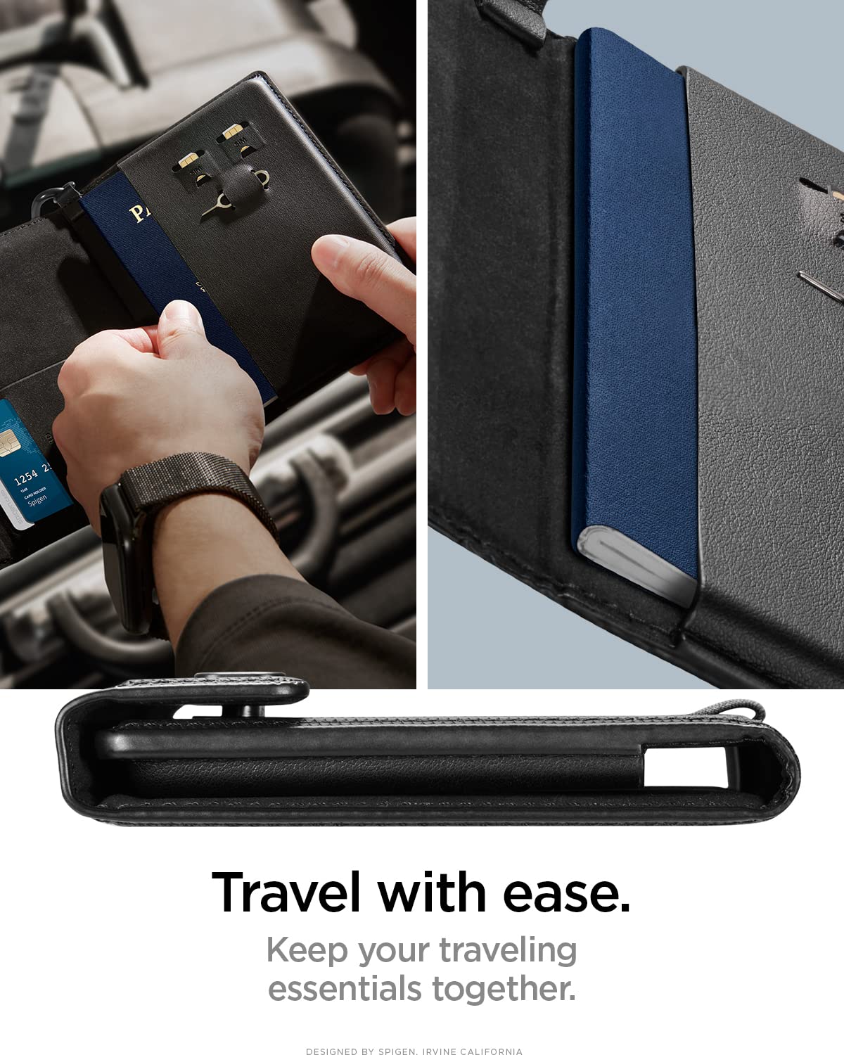 Spigen Life for Passport Card Cover Holder with RFID Blocking Technology Wallet Travel Documents Organizer Protector Accessories, SIM Card Pin Included - Black