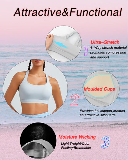 RUNNING GIRL Sports Bras for Women, Molded Cup High Impact Grey Sports Bra Workout Bras for Women High Support Racerback(WX3046 Ice Grey M)