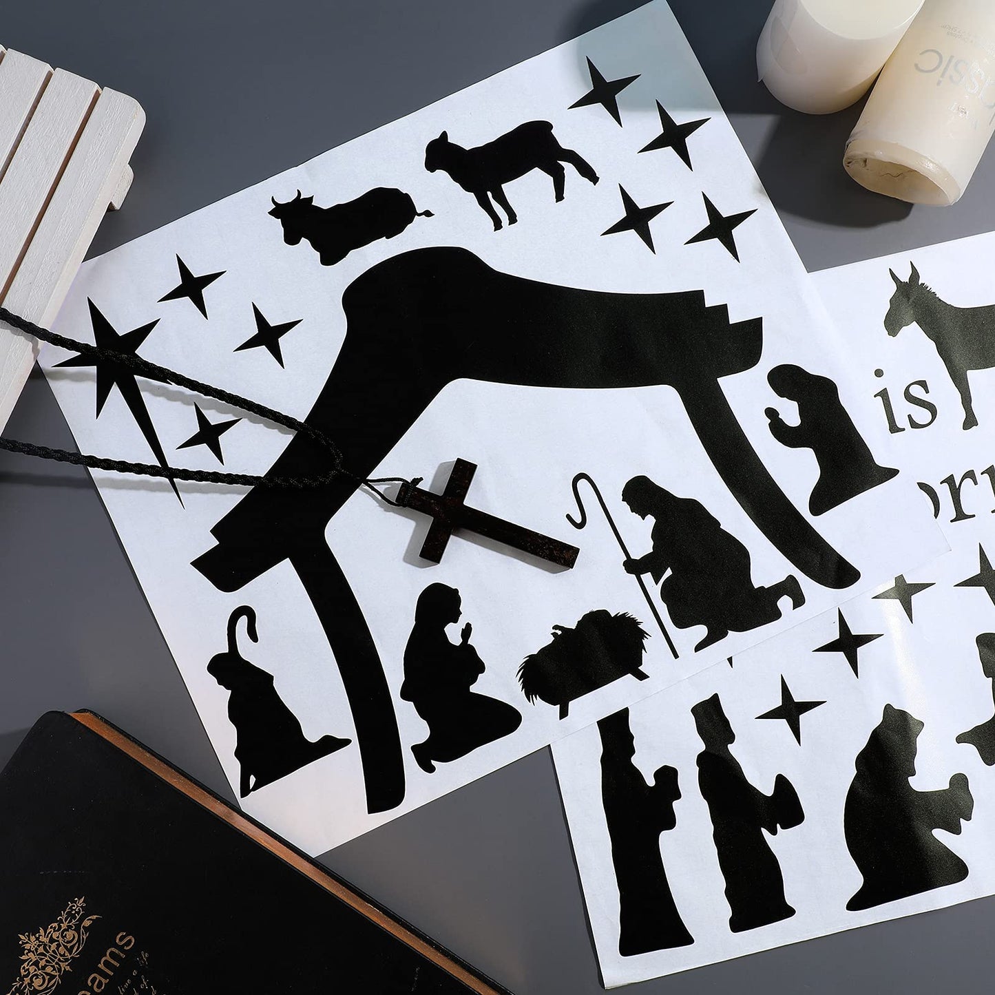 Chinco Large Christmas Nativity Scene Wall Decor Stickers Nativity Vinyl Wall Decal Christmas Decorations Religious Murals Modern for Xmas Room Decor, Black(Unto Us A Child is Born)