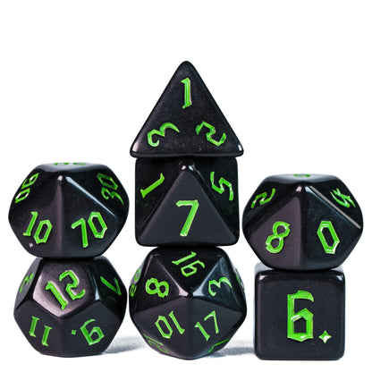 Poludie 7-Die DND Dice Set Polyhedral Dice Set with a Leather Dice Bag, D&D Dice Set for Dungeons and Dragons, RPG Table Games (Black)