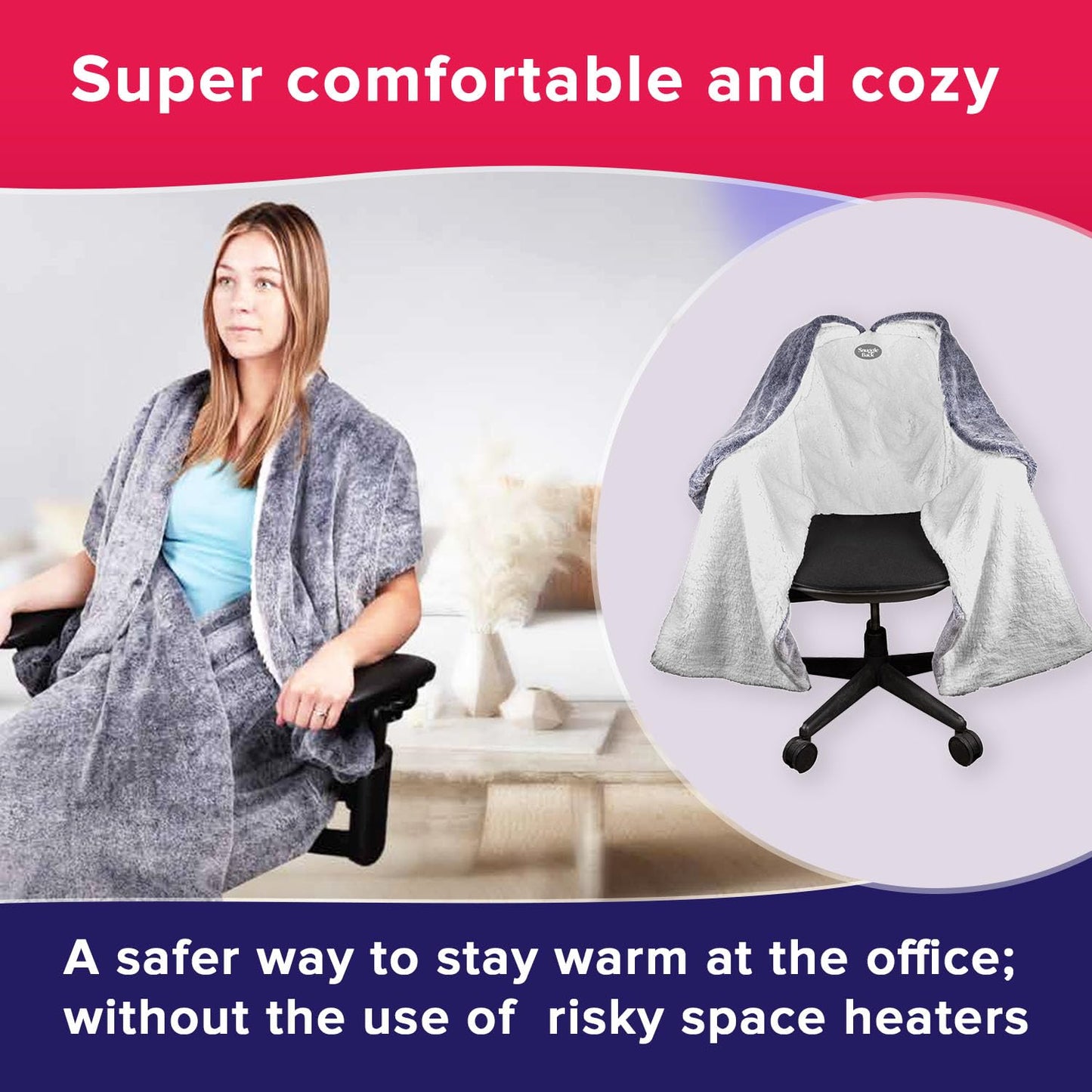 The Original Office Chair Blanket by SnuggleBack; Cozy Comfy Office Desk Chair Wrap Attaches for Hands-Free Warmth. Stay Warm In The Winter or Summer. (Black Pattern Fleece)