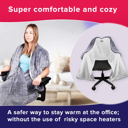 The Original Office Chair Blanket by SnuggleBack; Cozy Comfy Office Desk Chair Wrap Attaches for Hands-Free Warmth. Stay Warm In The Winter or Summer. (Black Pattern Fleece)