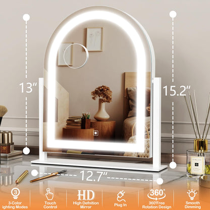 Arched Makeup Vanity Mirror with Lights 17.2" Large LED Lighted Mirror, Hollywood Make Up Mirror with Lighting, Smart Touch,Detachable 5X Magnification 360° Rotation, (Gold,Gift Box)