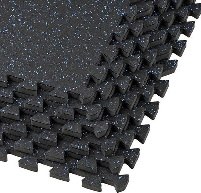 Xspec Interlocking Rubber EVA Foam Exercise Mat - Durable Gym Flooring Tiles | 48 sq ft (12 Tiles) | Black/Blue