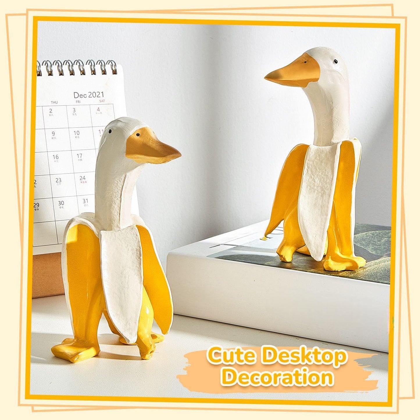 Meooeck 2 Pcs Banana Duck Statue 5.56" Small Garden Decor Resin Sculpture Ornament Creative Yellow White Figurine Funny Gift for Christmas Birthday Indoor Outdoor Yard Lawn Home Office Decorations